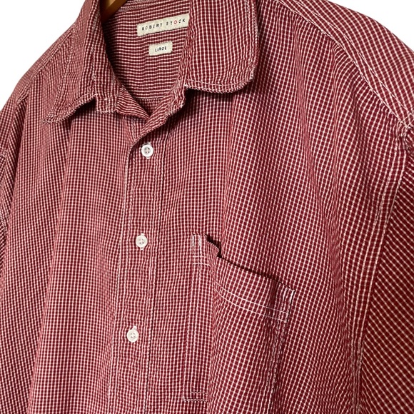 ROBERT STOCK Red Gingham Check Short Sleeve Button Down Shirt Men’s Size Large - Picture 2 of 7